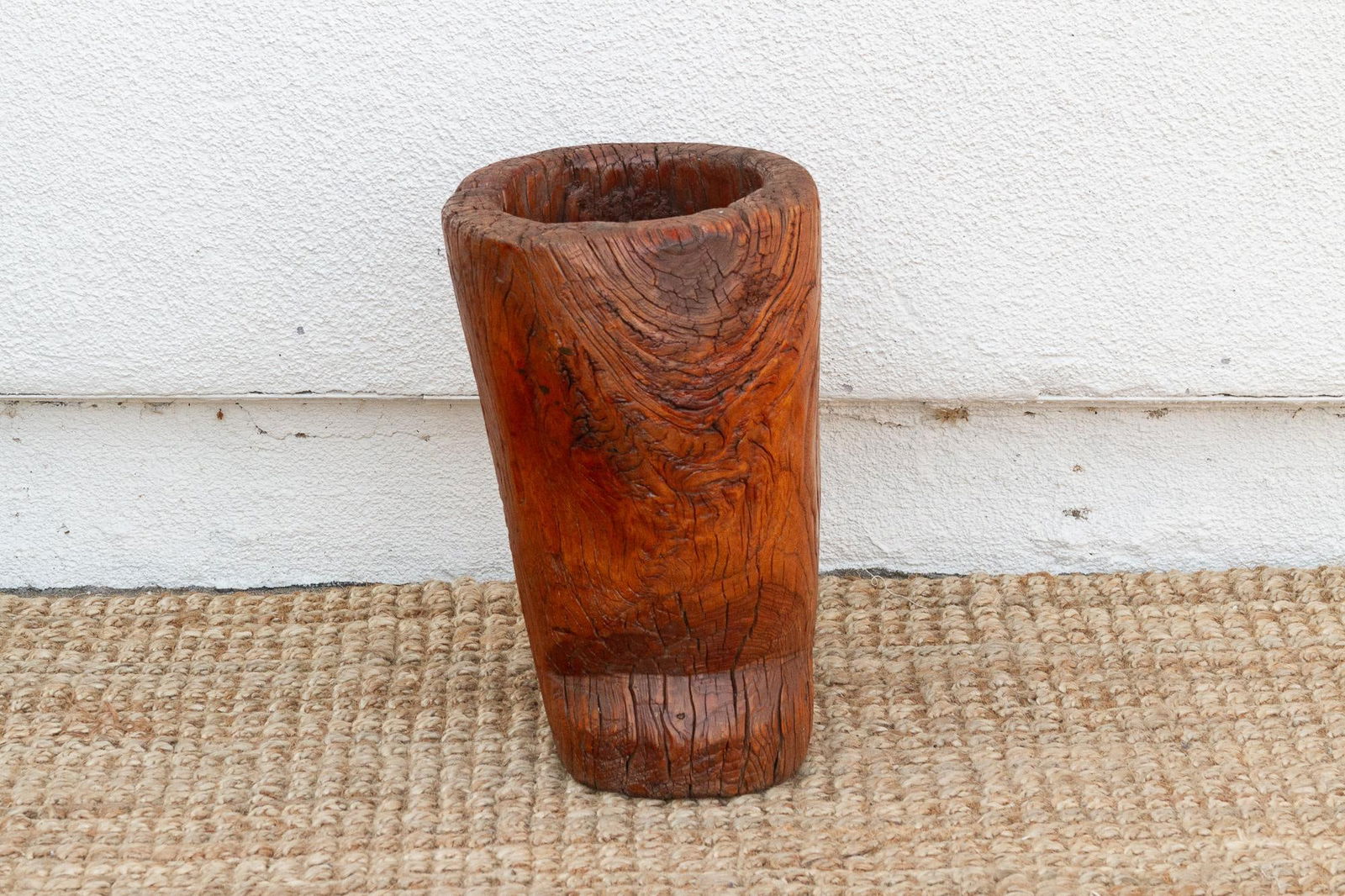 19th Century Rustic Antique Chinese Mortar, Carved Wood Planter - 3