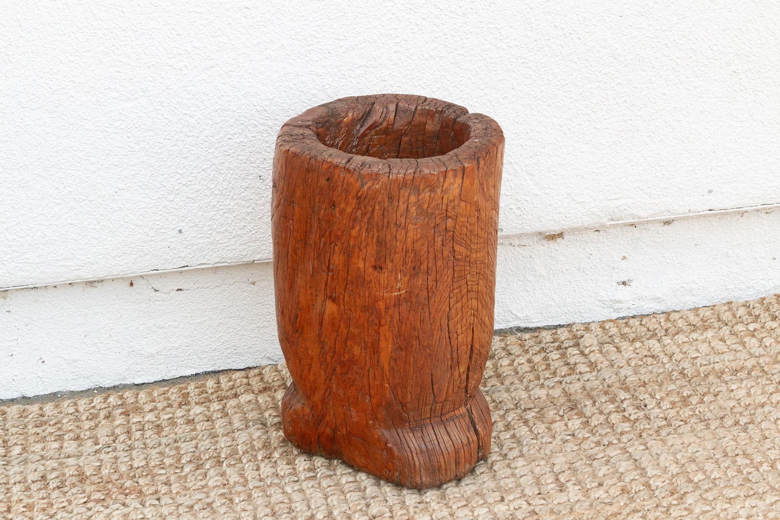 19th Century Rustic Antique Chinese Mortar, Carved Wood Planter - 4