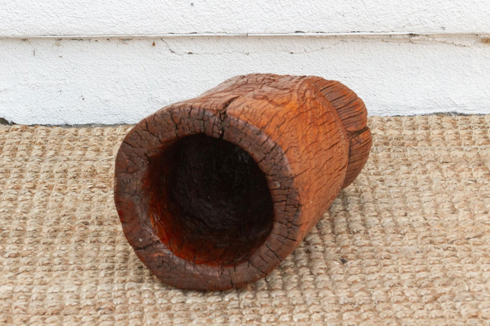 19th Century Rustic Antique Chinese Mortar, Carved Wood Planter - 5