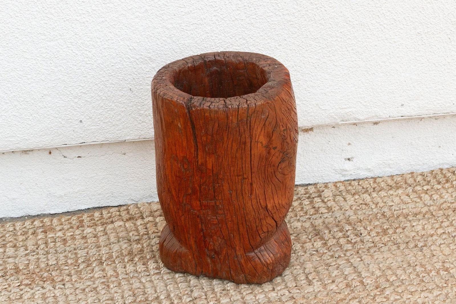 19th Century Rustic Antique Chinese Mortar, Carved Wood Planter - 6
