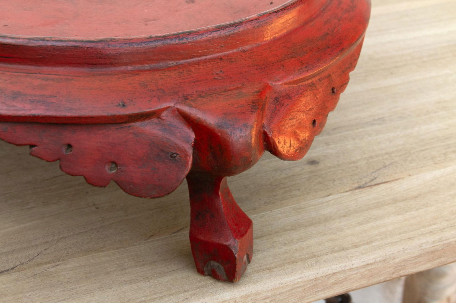 Large Round Red Lacquered Burmese Tray - 5