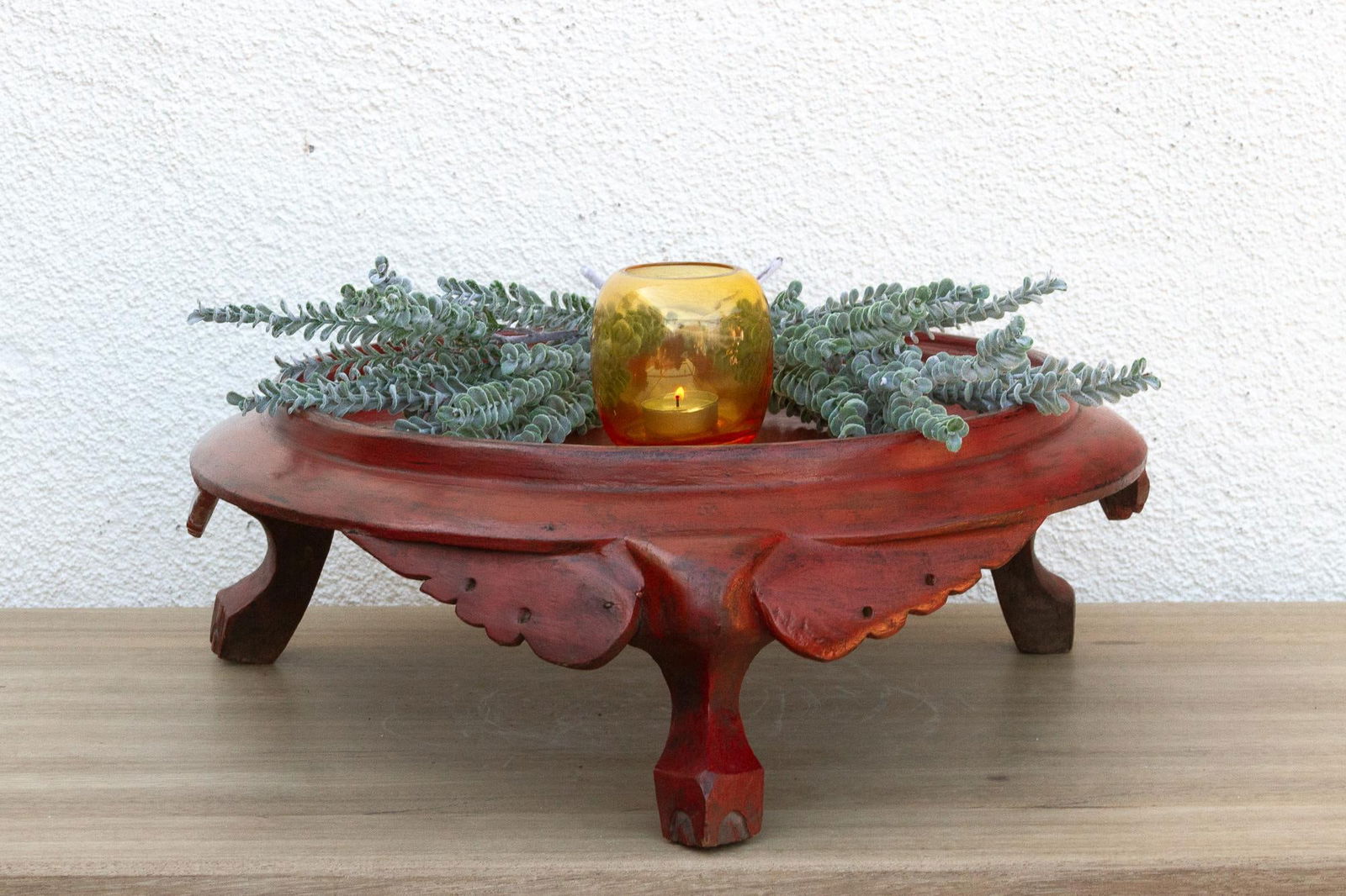 Large Round Red Lacquered Burmese Tray - 9