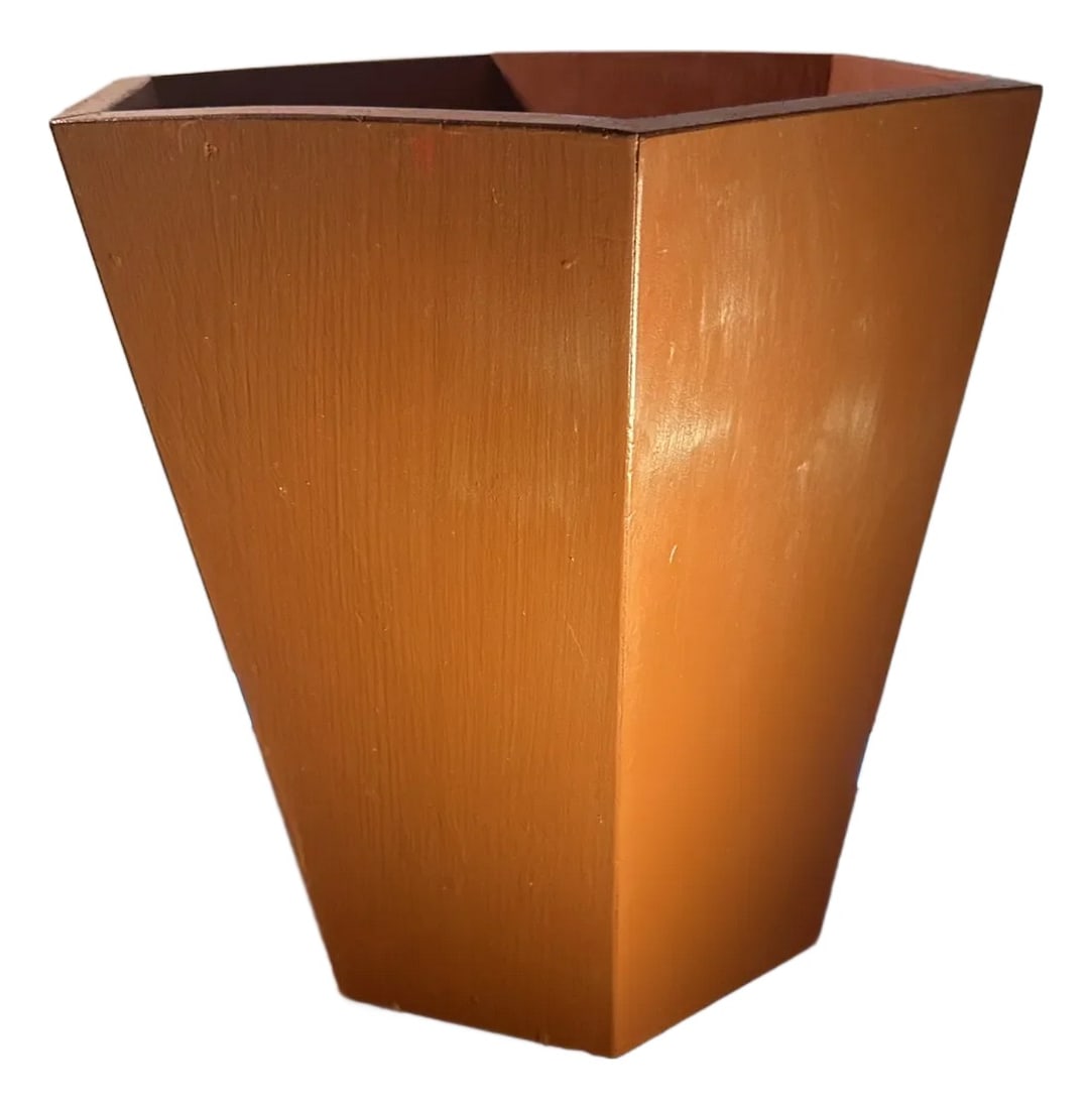 A Traditional English Style Hexagonal Burnt Red Wastebasket: Painted these most lovely of colors. A burnt orange or red. A hand made English style hexagonal wastebasket Condition: Alterations: Original Condition Unaltered Imperfections: Some Imperfections Condi