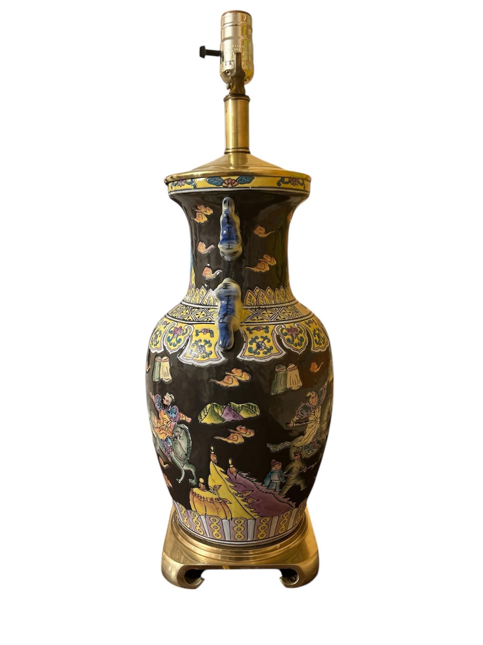 Antique Asian Famille Noir Ceramic Lamp - 2
