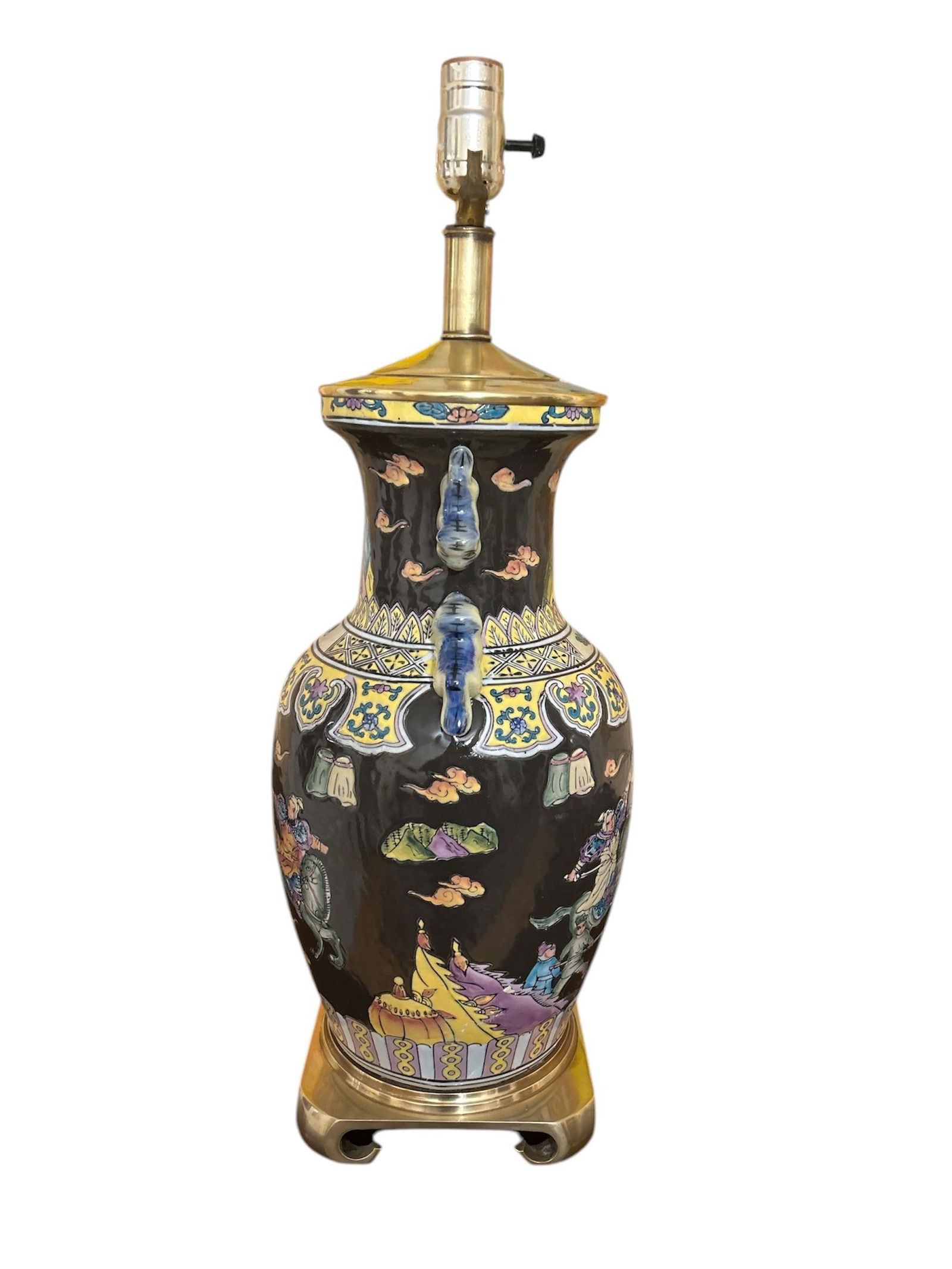 Antique Asian Famille Noir Ceramic Lamp - 5