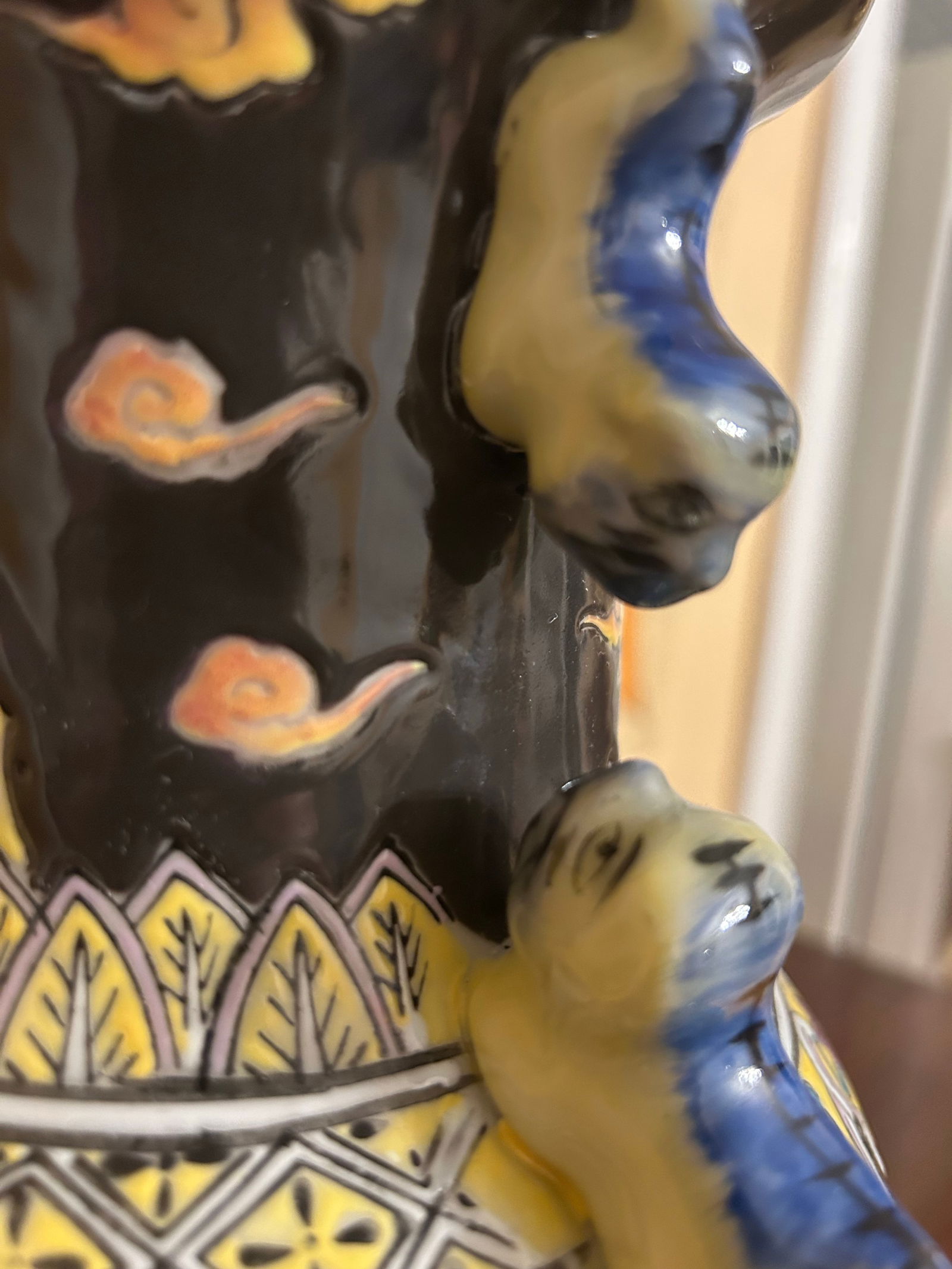 Antique Asian Famille Noir Ceramic Lamp - 8