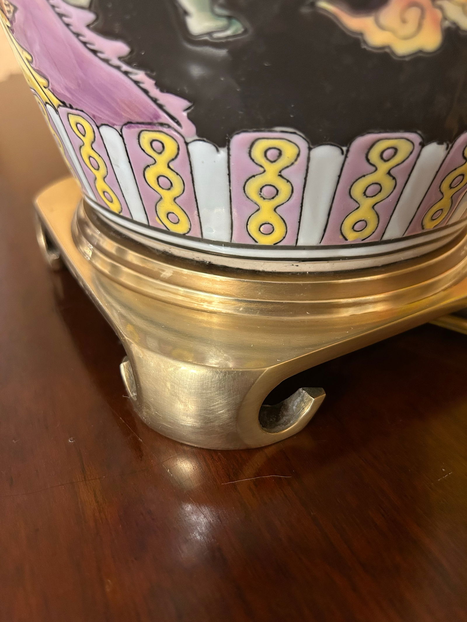 Antique Asian Famille Noir Ceramic Lamp - 9