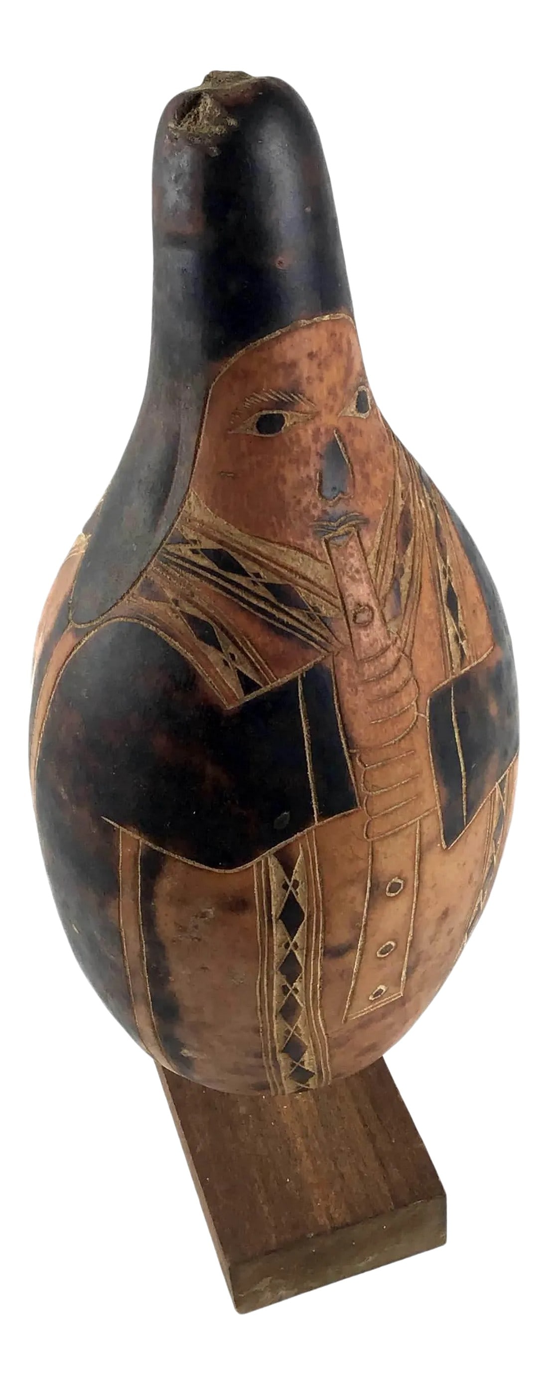 Vintage Artisan Painted Wood Gourd Statue: Beautiful details are shown on this very old gourd. The condition is gift-worthy and anyone who is searching for a gift to give to the one who has it all. This is certainly a perfect item! Quirky