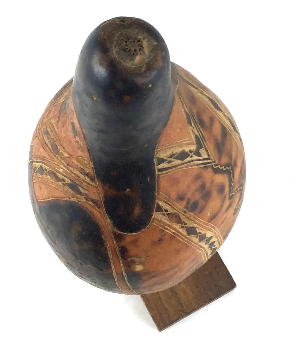 Vintage Artisan Painted Wood Gourd Statue - 4