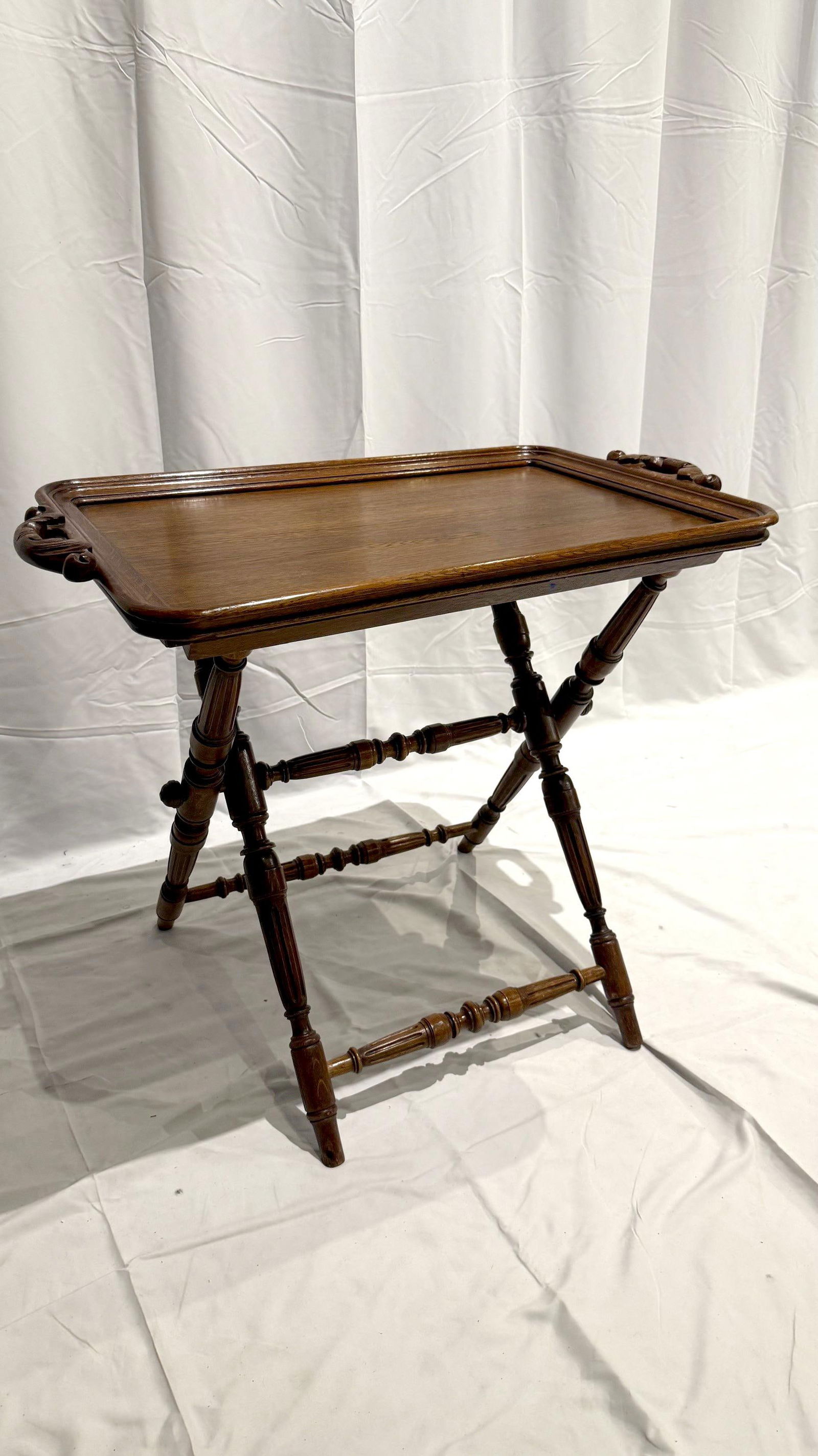 1920s - 1930s Folding Carved Oak Tray Table - 2