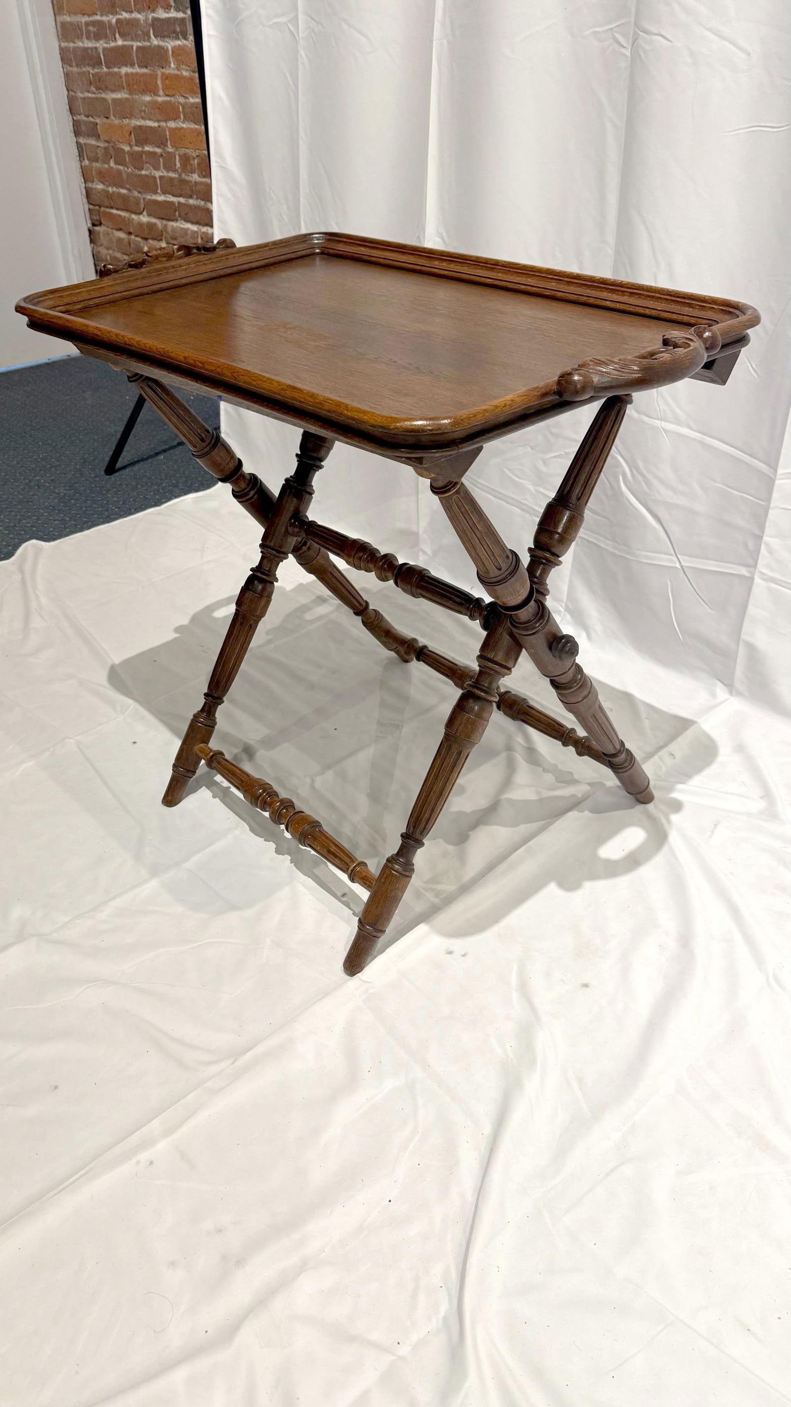 1920s - 1930s Folding Carved Oak Tray Table - 3
