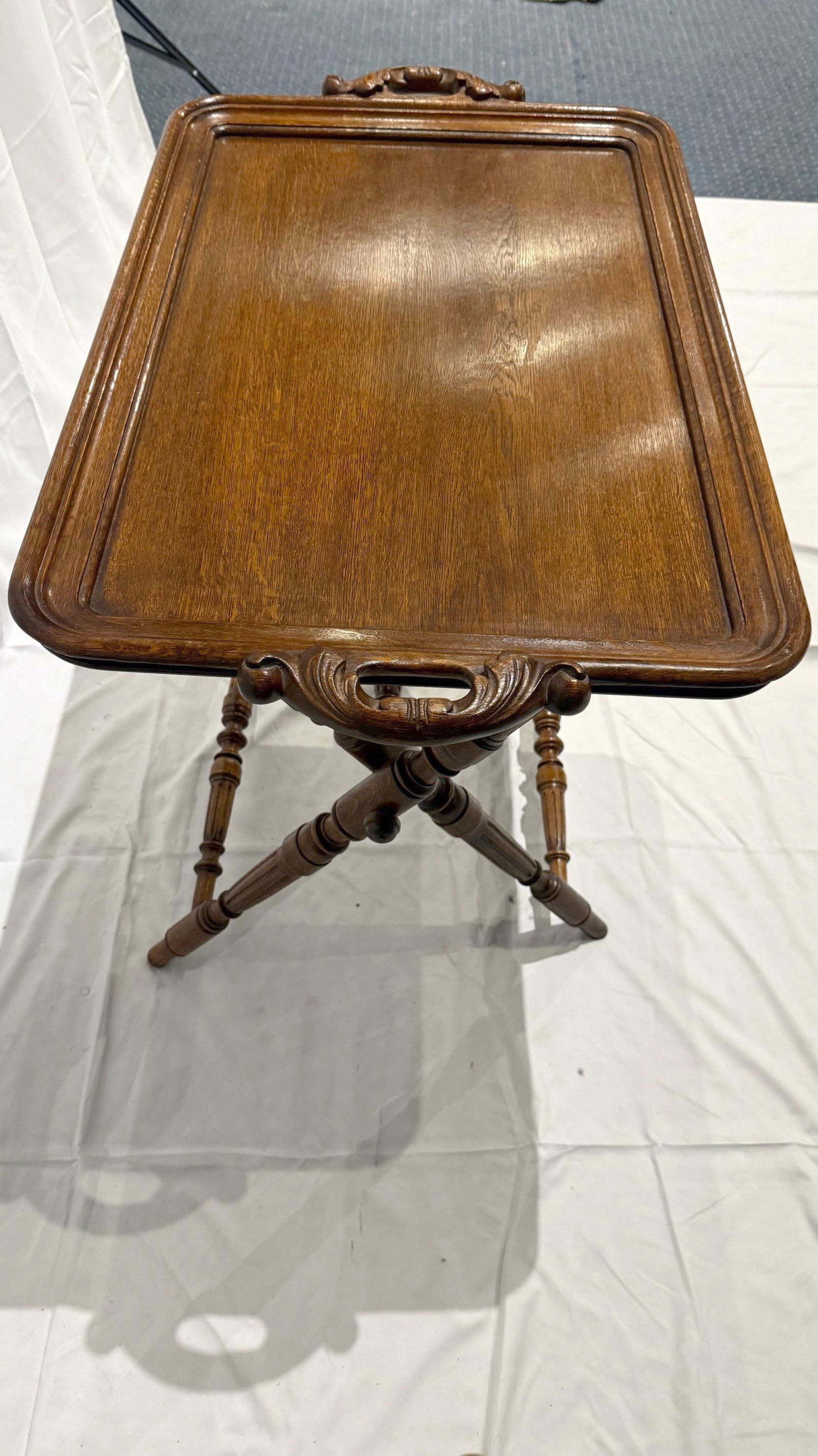 1920s - 1930s Folding Carved Oak Tray Table - 4