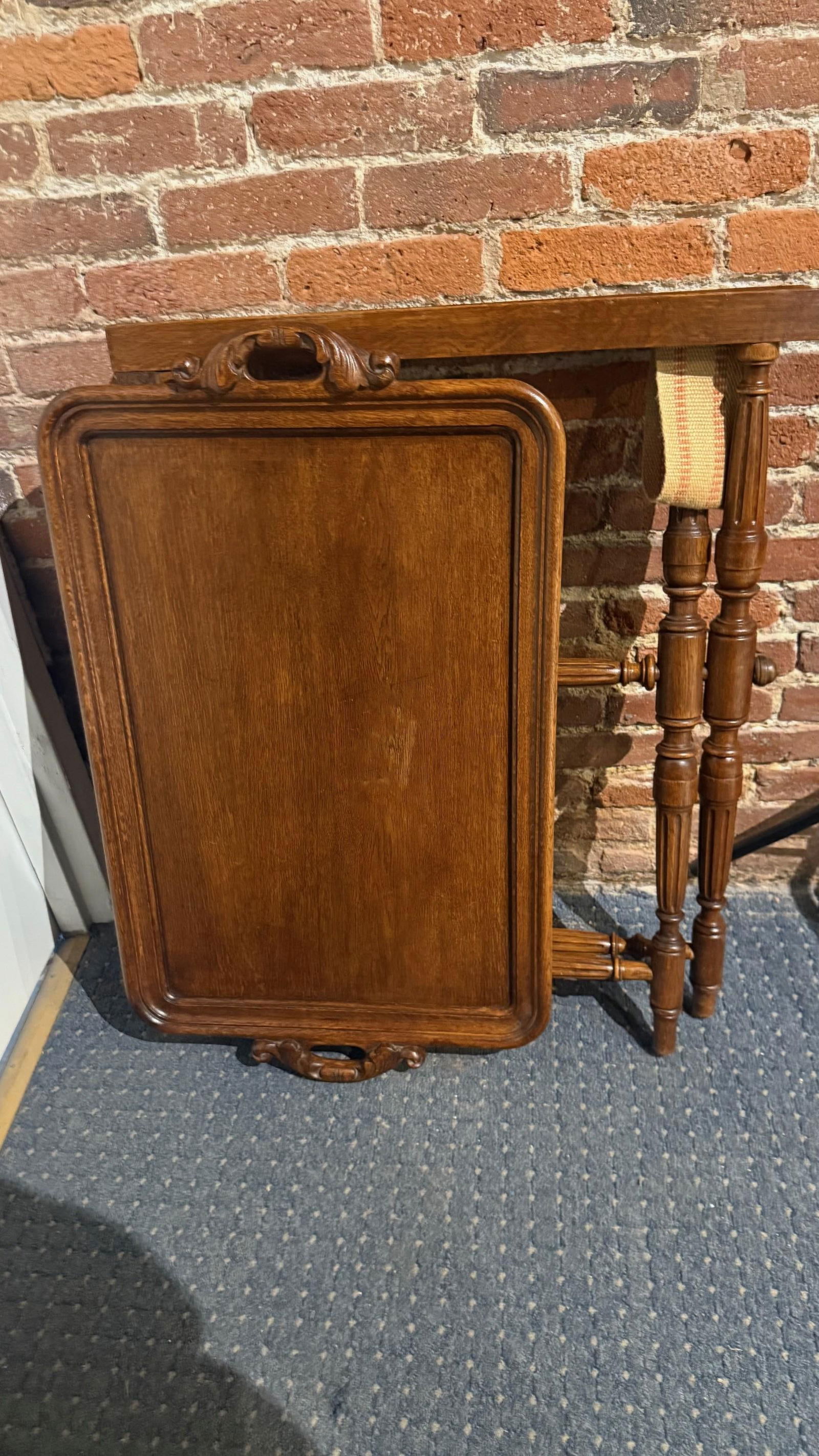 1920s - 1930s Folding Carved Oak Tray Table - 8