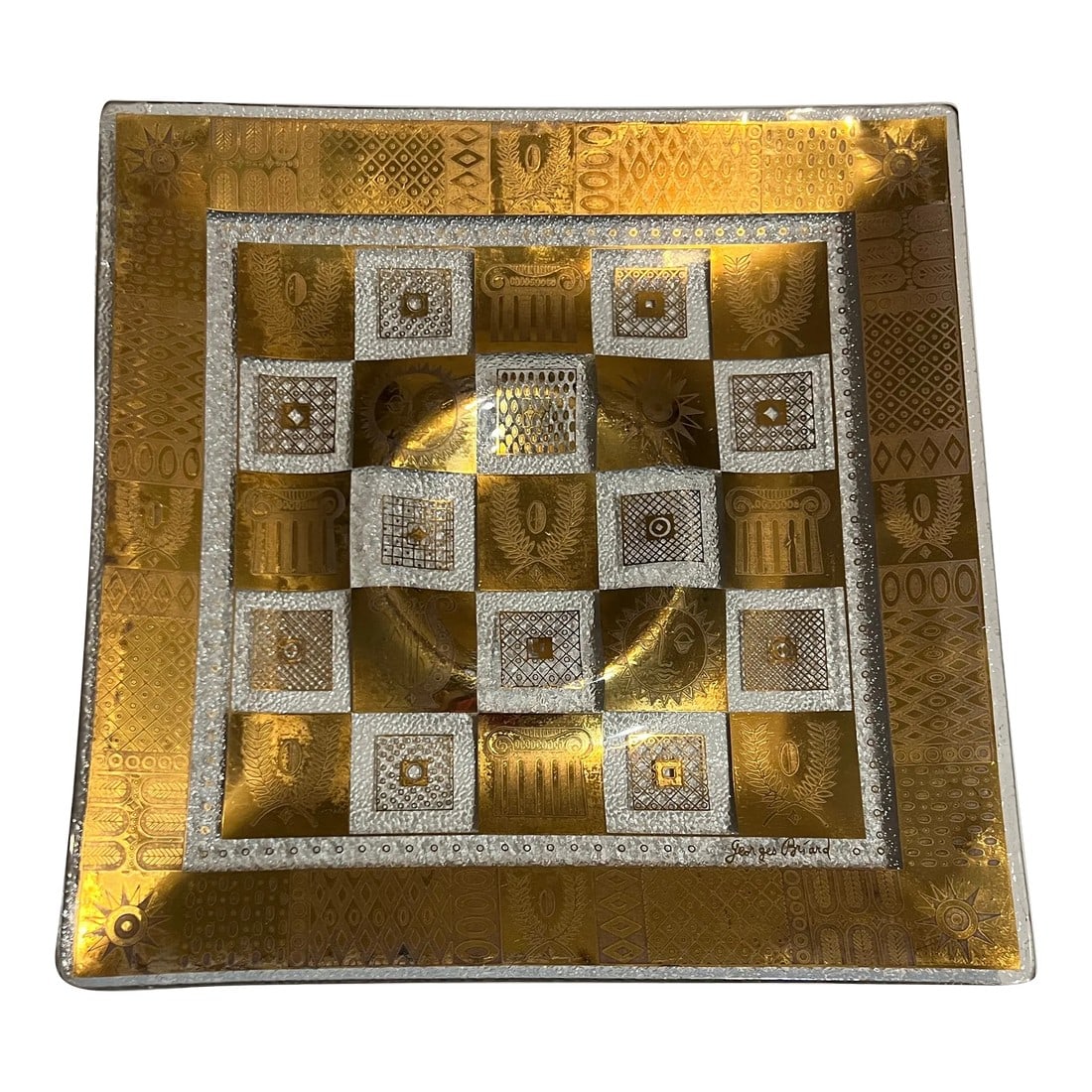 Mid Century Modern Signed Georges Briard "Golden Celeste" Glass Serving Tray