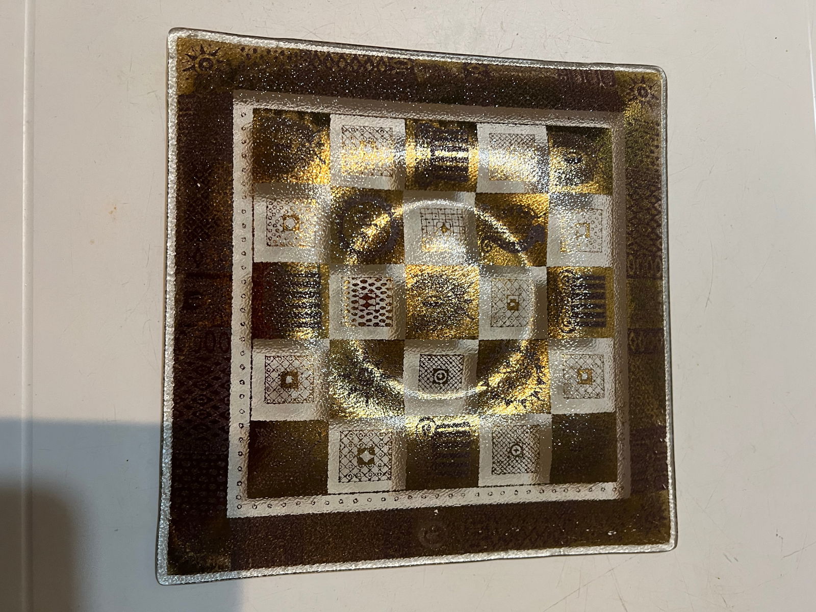 Mid Century Modern Signed Georges Briard "Golden Celeste" Glass Serving Tray - 2