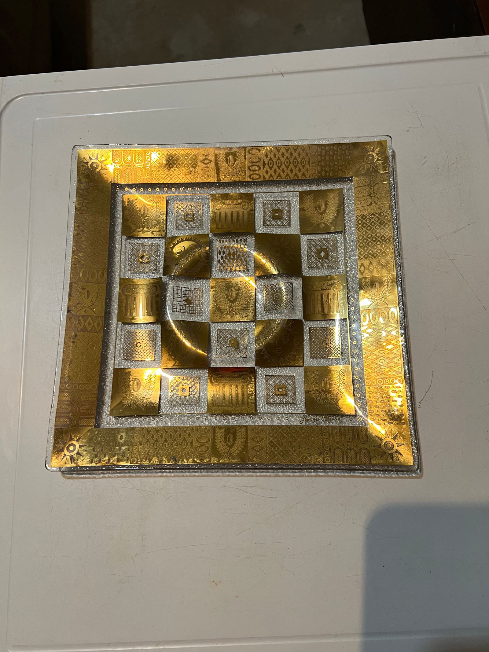 Mid Century Modern Signed Georges Briard "Golden Celeste" Glass Serving Tray - 3