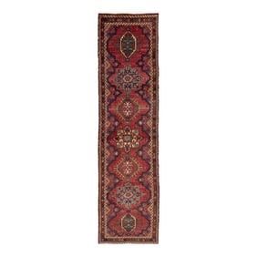 Vintage Red Heriz Handmade Tribal Wool Runner Rug in Red
