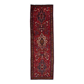 Allover Floral Vintage Persian Hersiz Red Wool Runner