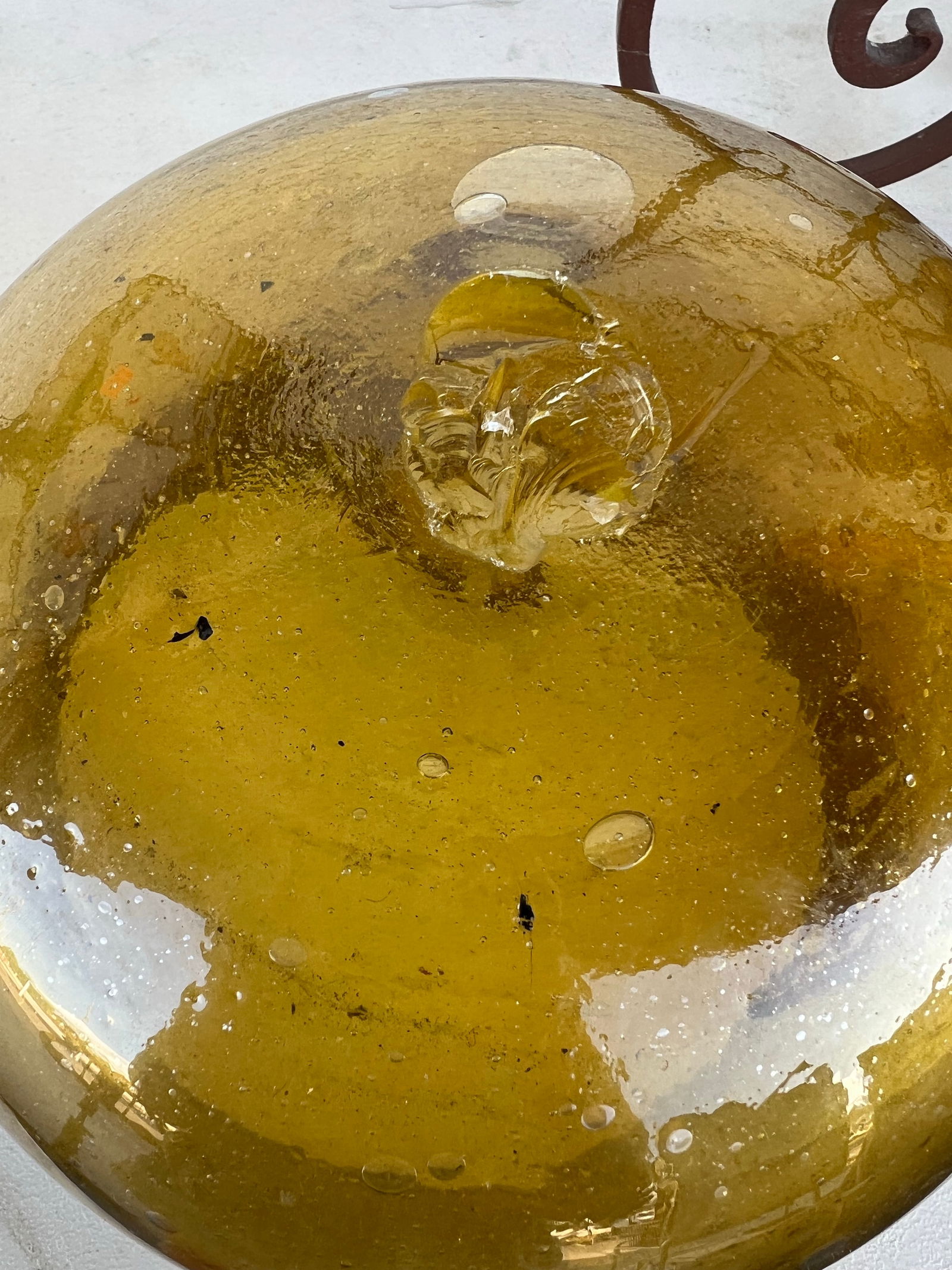 Vintage Cast Iron & Amber Glass Planter - 10