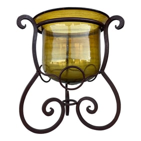 Vintage Cast Iron & Amber Glass Planter
