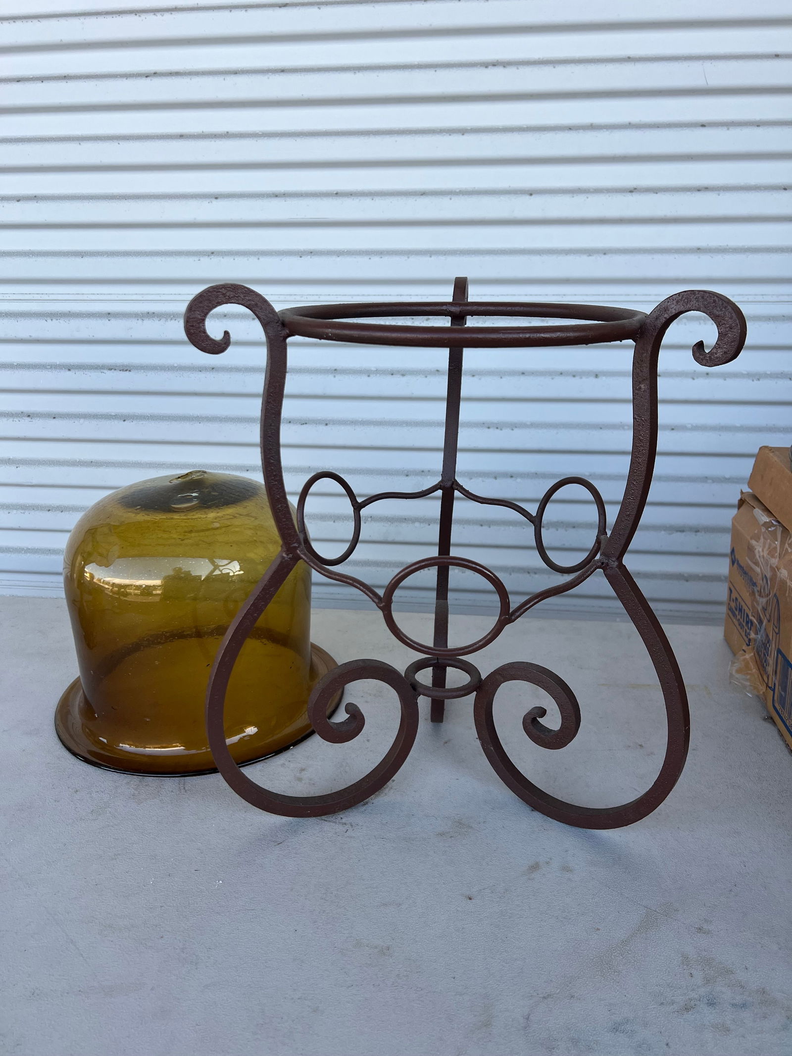 Vintage Cast Iron & Amber Glass Planter - 2