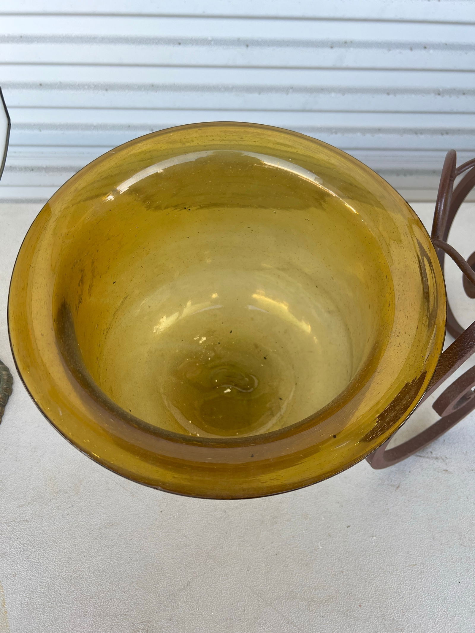 Vintage Cast Iron & Amber Glass Planter - 4
