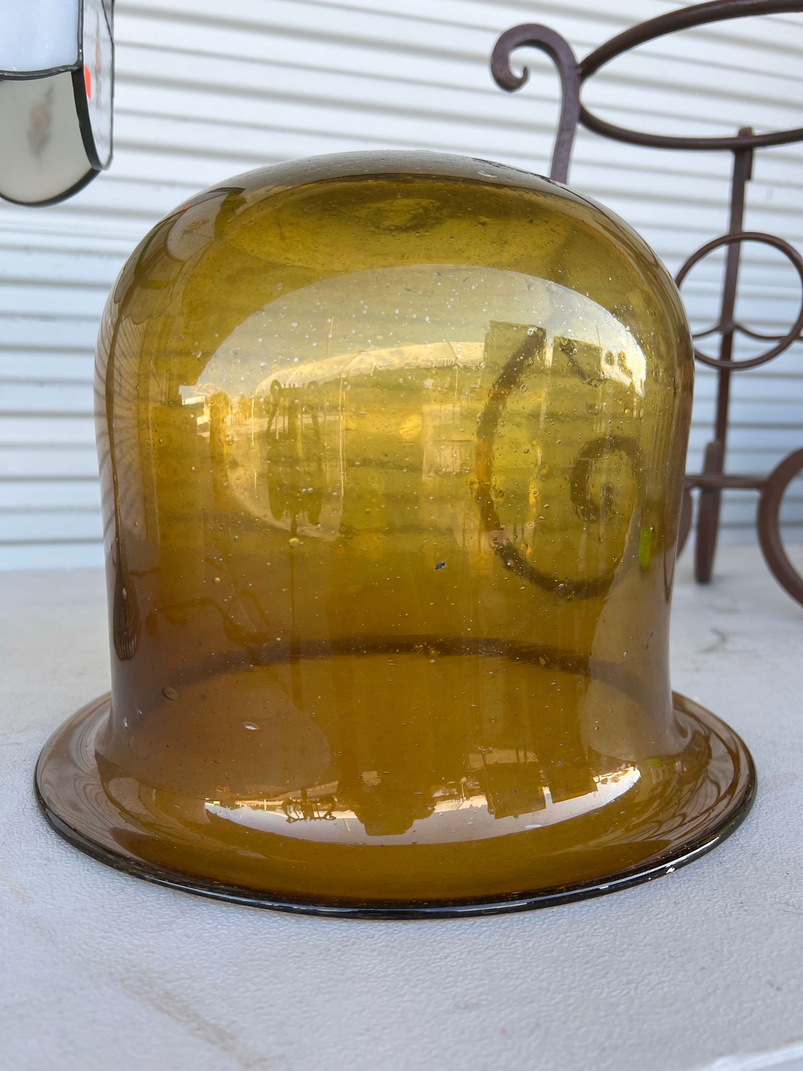 Vintage Cast Iron & Amber Glass Planter - 7