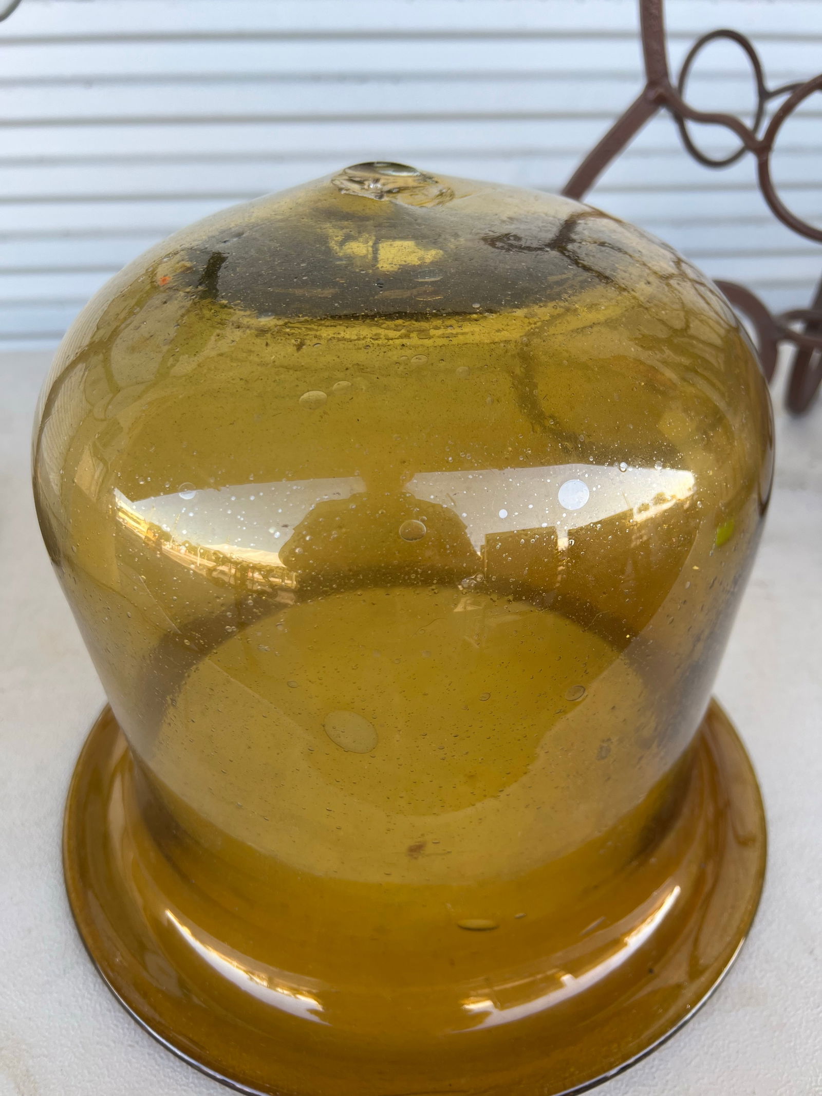 Vintage Cast Iron & Amber Glass Planter - 9