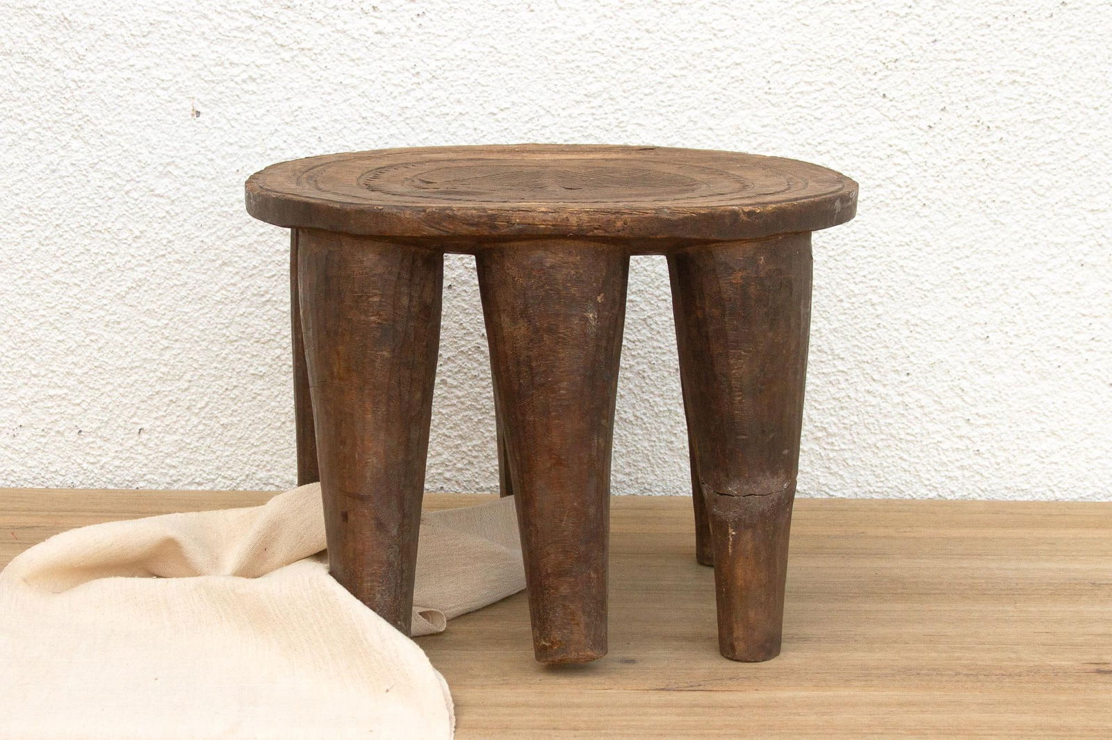 Rustic Finely Carved African Stool - 2