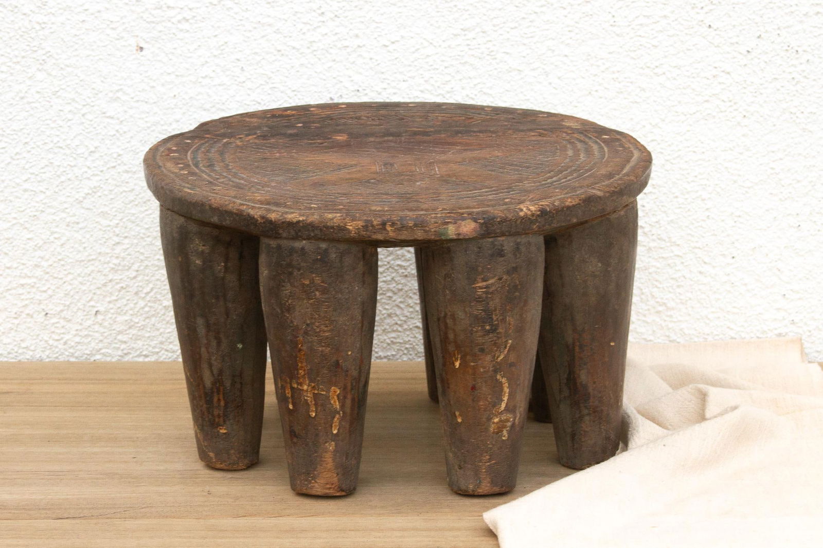 Antique Carved Round Nupe Stool - 2