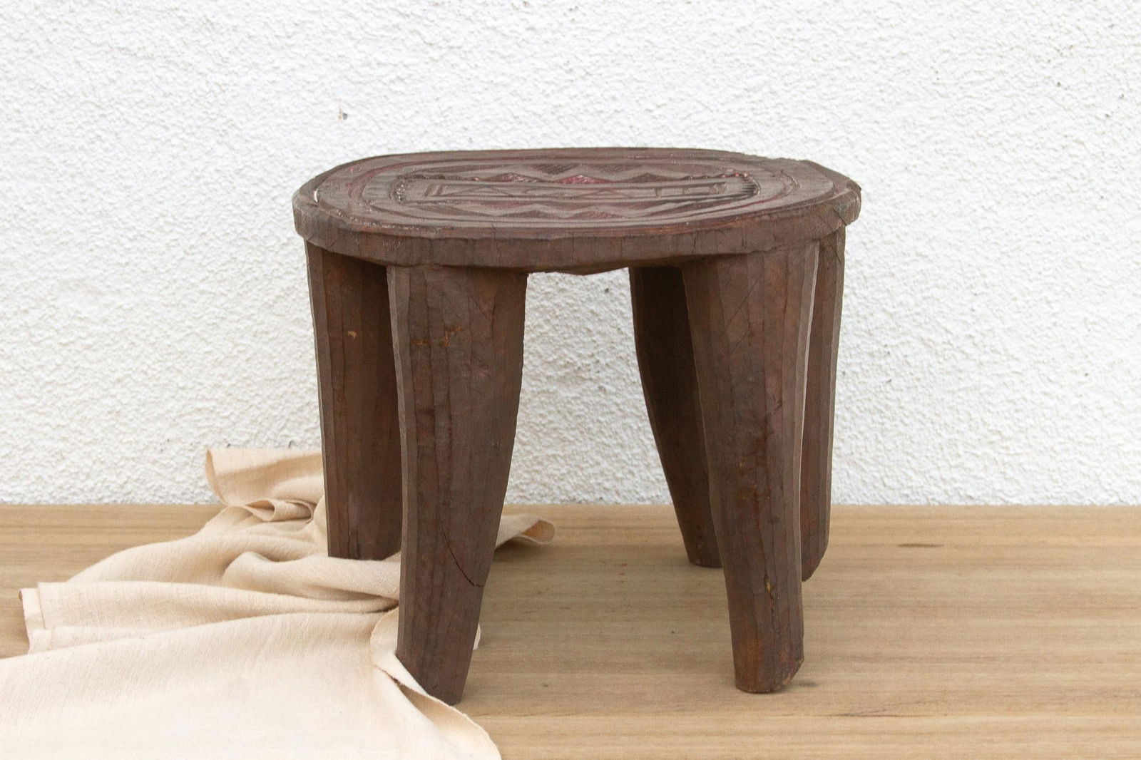 Patinated Brown Carved African Stool - 2