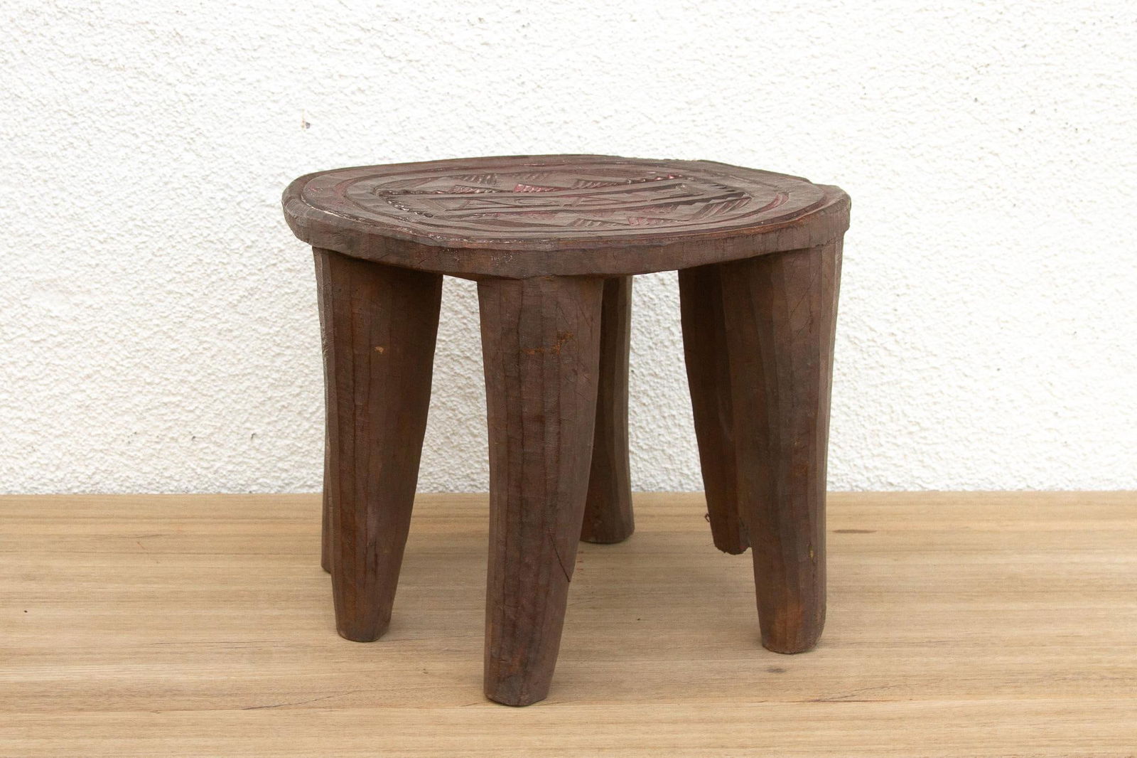 Patinated Brown Carved African Stool - 3