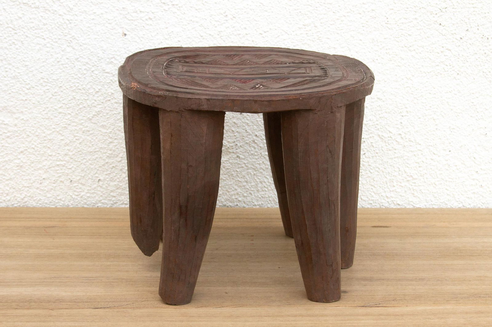 Patinated Brown Carved African Stool - 5