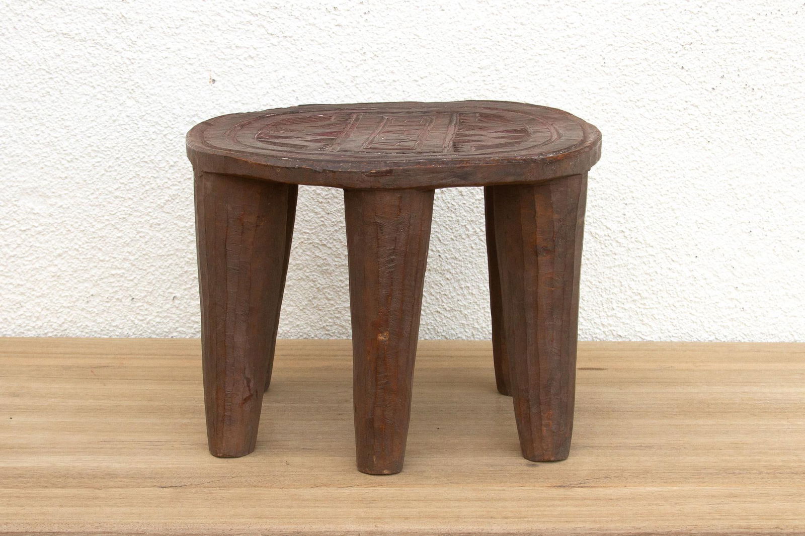 Patinated Brown Carved African Stool - 8