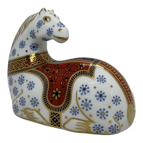 1990 Royal Crown Derby Bone China Imari Horse Paperweight With 22-Carat Gold