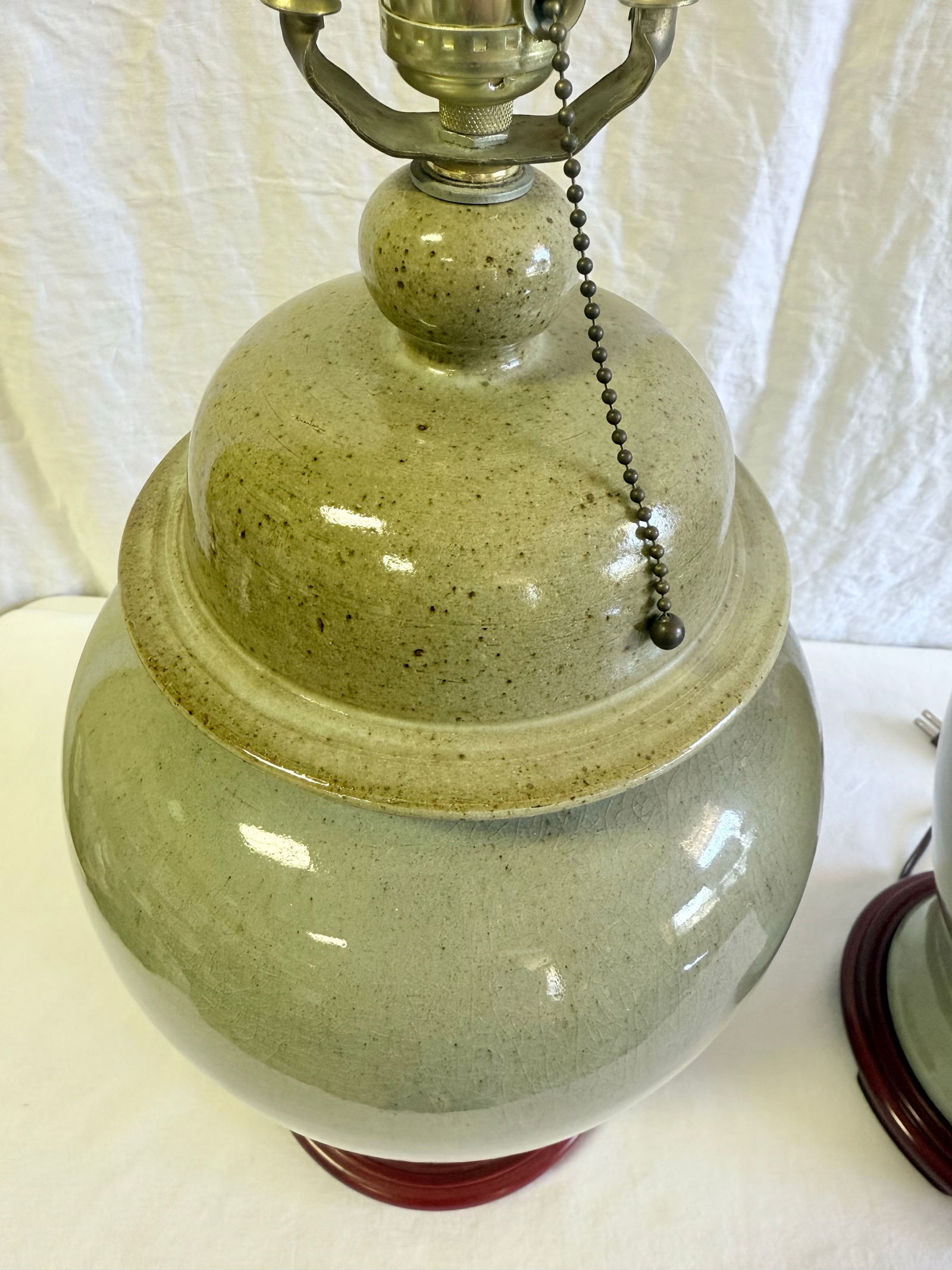 Exquisite Vintage Chinoiserie Celadon Crackle Glaze Stoneware Ginger Jar Table Lamps With Cherry Blo - 10