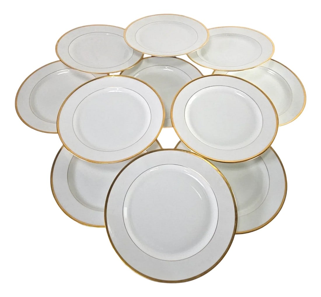 Antique Haviland Limoges Porcelain Gold-Rimmed Luncheon Plates France Set of 11 (1 of 10)