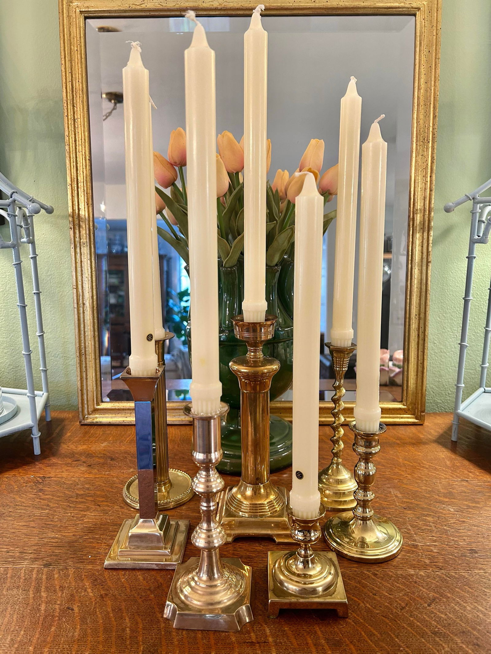 Vintage Collected Set of 7 Different Solid Brass Candle Stick Holders - 2