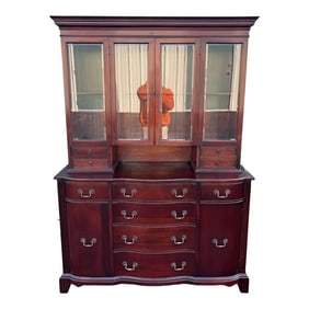 1950s Genuine Mahogany Two Piece Buffet Hutch Display Cabinet by Georgetown Galleries
