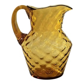 Fenton Diamond Optic Orange Glass Pitcher – 7.5" With Ribbed Applied Handle