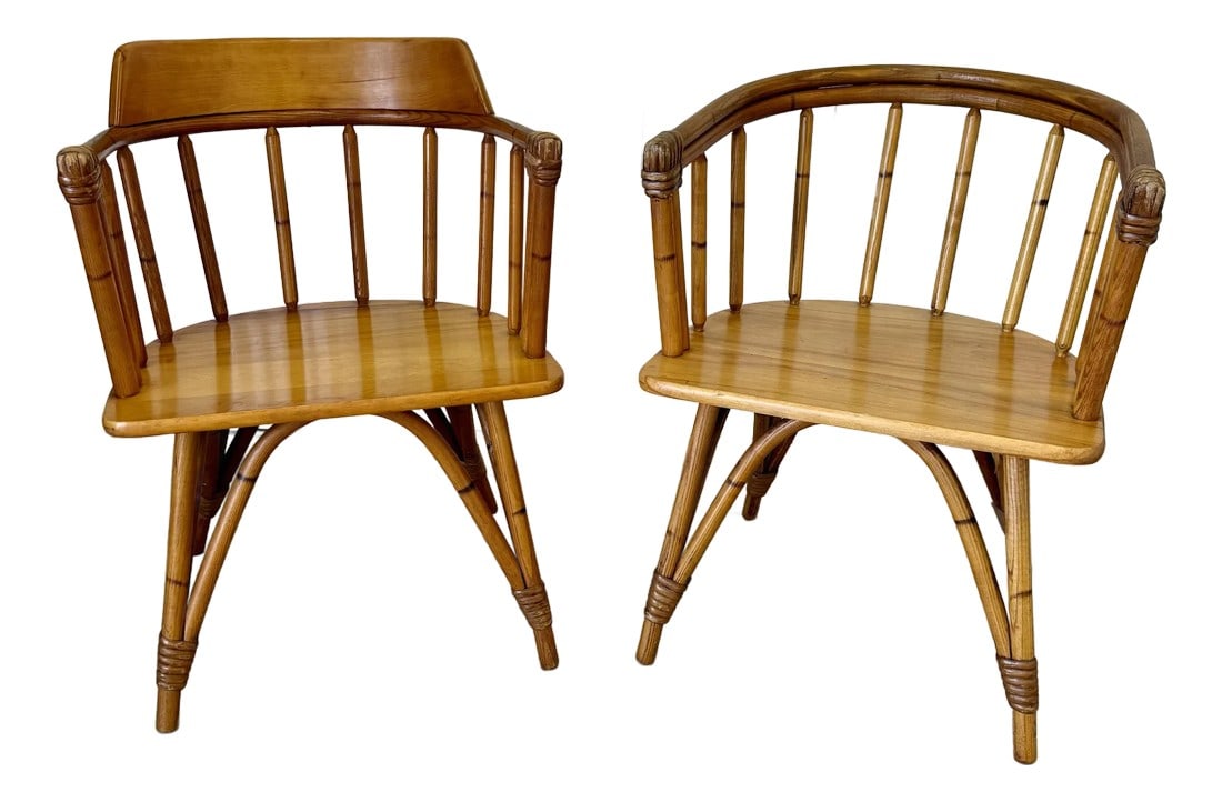 Vintage Heywood Wakefield Ashcraft Line Captains Chairs – Set of 2 With Rattan-Look Design (1 of 12)