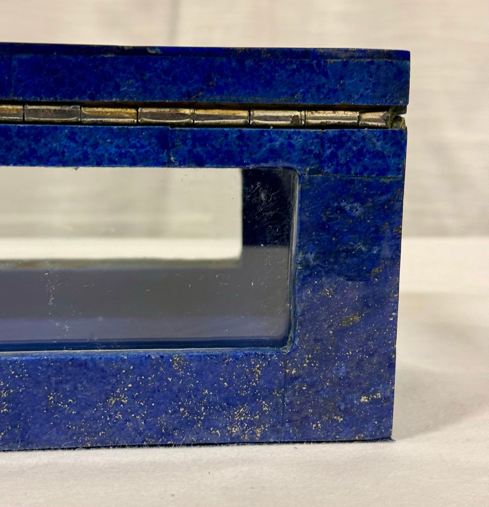 Exquisite Vintage Handcrafted Lapis Lazuli Gemstone and Brass Jewelry Box With Glass Panels - 5