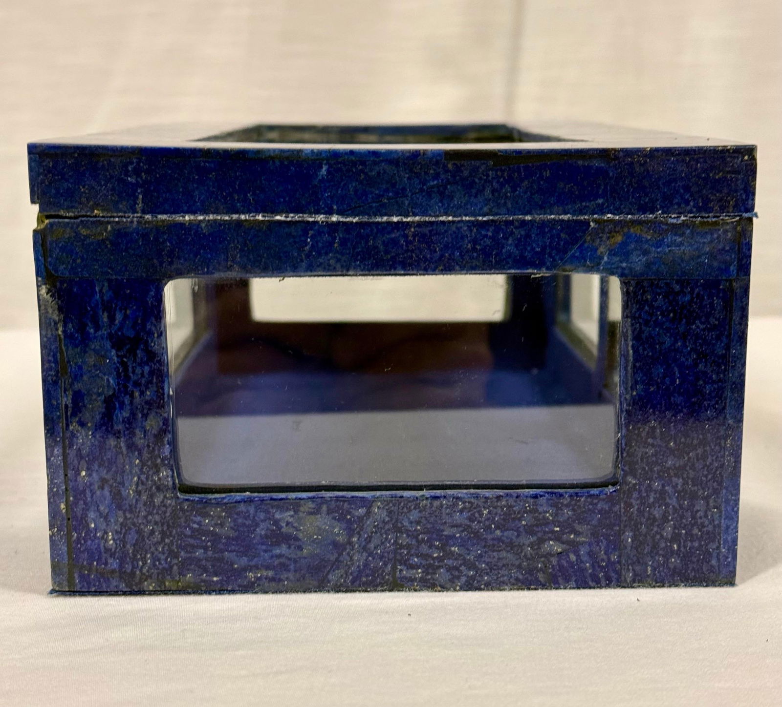 Exquisite Vintage Handcrafted Lapis Lazuli Gemstone and Brass Jewelry Box With Glass Panels - 9