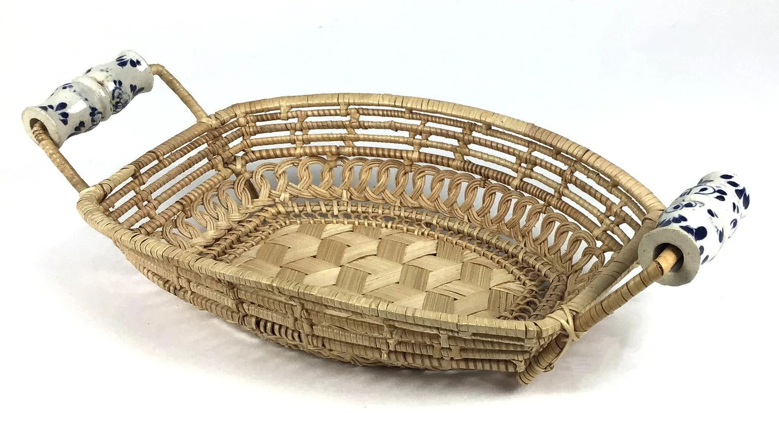 Antique Basket With Delft Ceramic Handles - 11