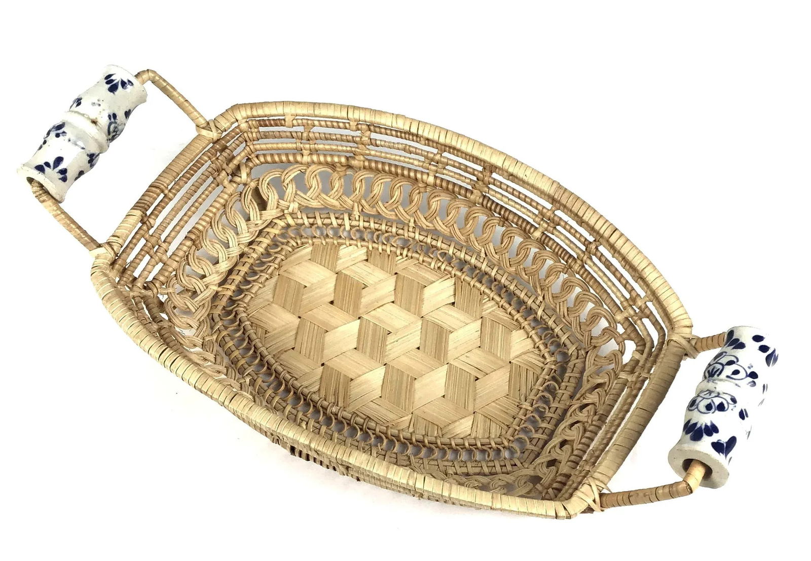 Antique Basket With Delft Ceramic Handles - 2