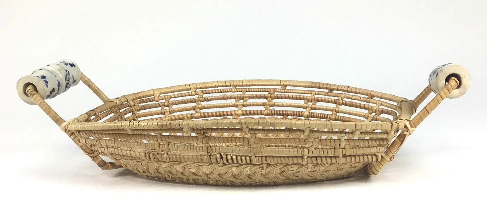 Antique Basket With Delft Ceramic Handles - 3