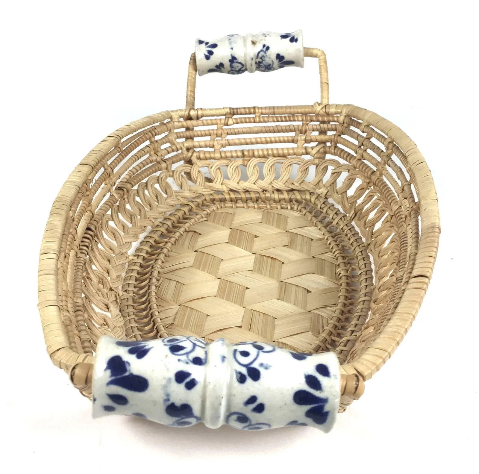 Antique Basket With Delft Ceramic Handles - 5