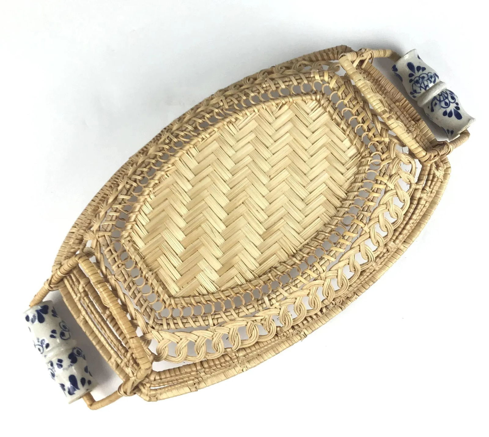 Antique Basket With Delft Ceramic Handles - 8