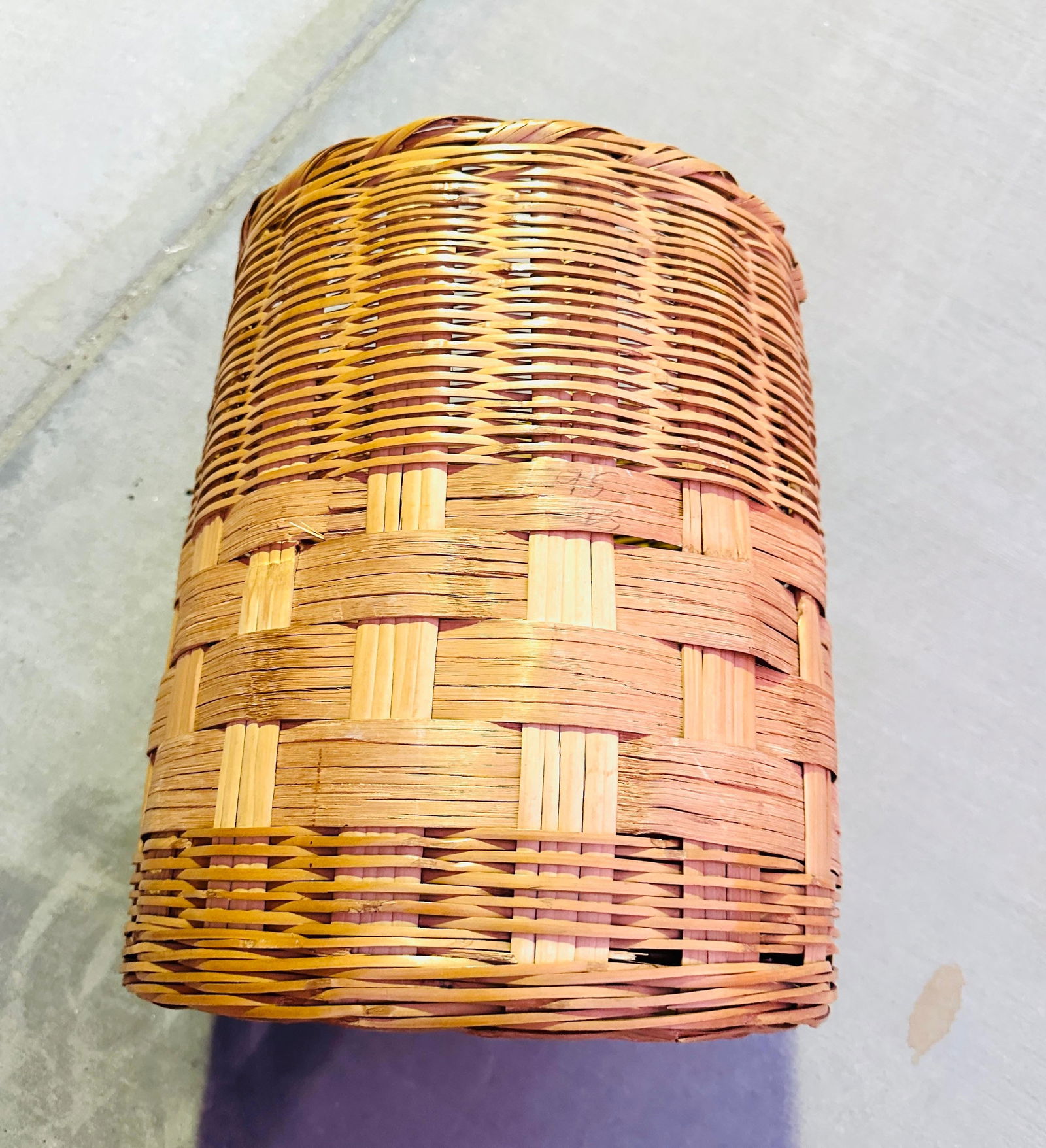 Vintage Split Bamboo Woven Wastebasket - 2