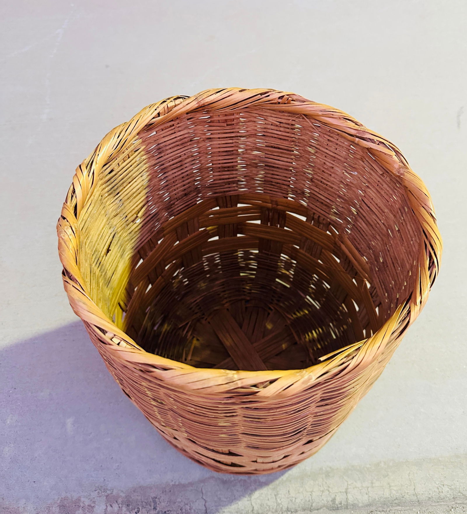 Vintage Split Bamboo Woven Wastebasket - 4